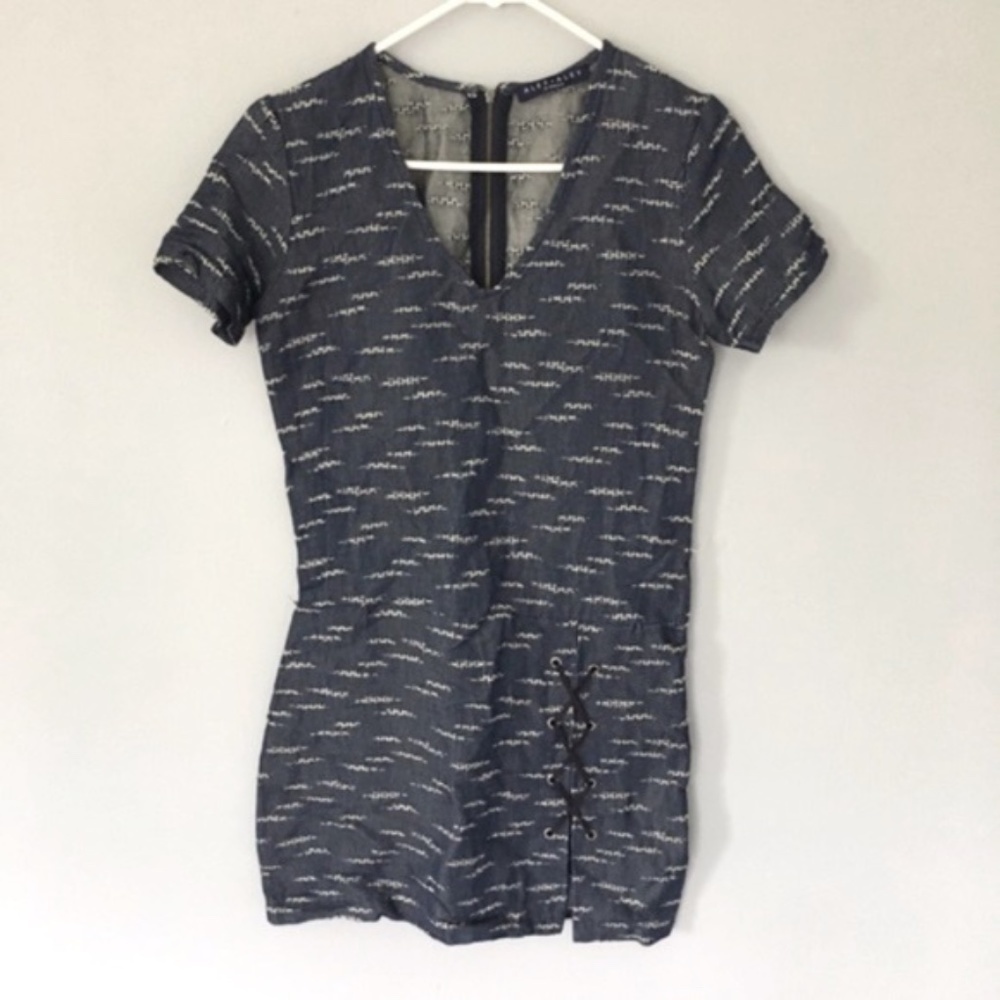 Alex + Alex // Denim and White Lace Up Mini Dress dr1